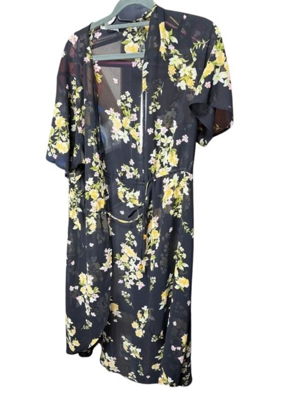 3rd + Mall Black Floral Kimono Beach Swimsuit Cover Up Womens Large US 12-14 - Picture 1 of 5